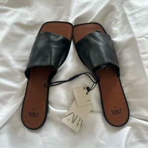 Zara Women's Black Leather Slide Sandals